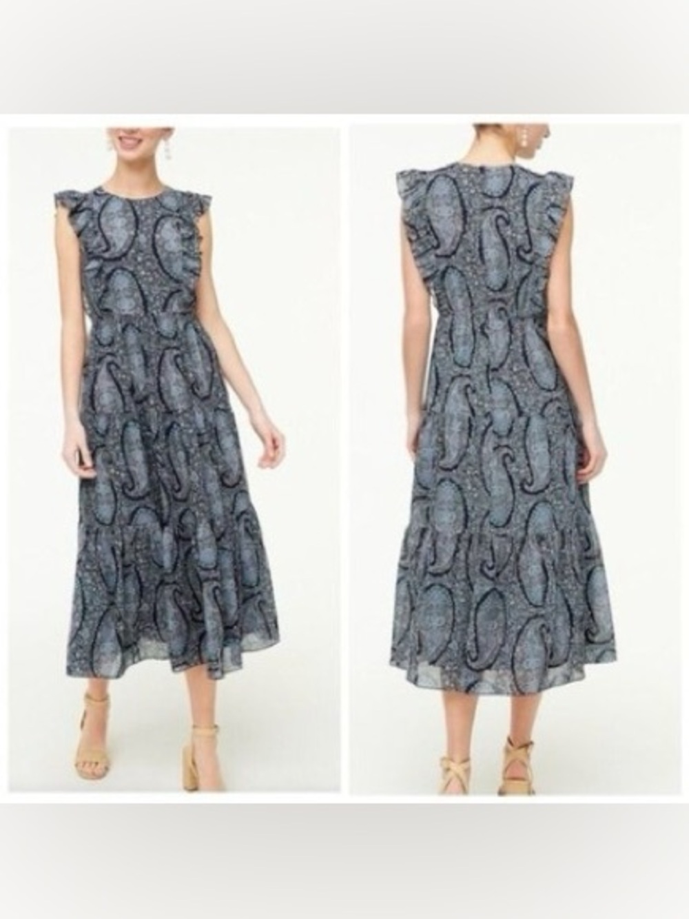 J. Crew Paisley Tiered Ruffle Midi Dress